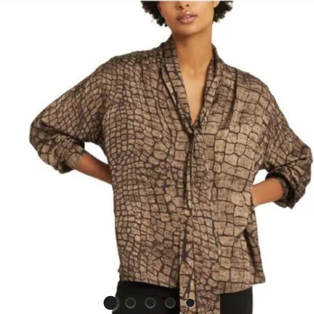 Reiss Jessie Snake Print Tie-front Blouse 8
